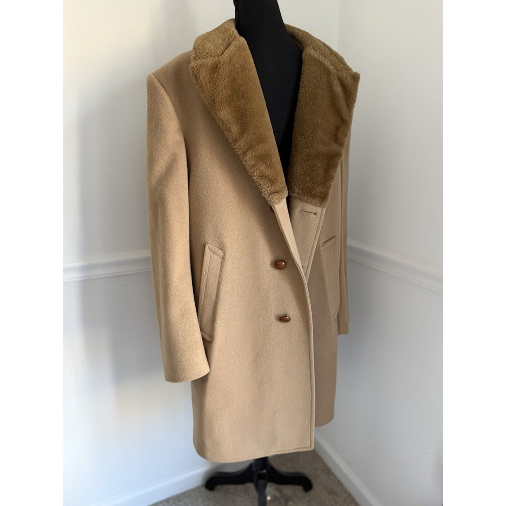 vtg Zero King LIGHT BROWN HEAVY WOOL COAT sz 42 Fleece Lining buttons‎ 60s/70s L